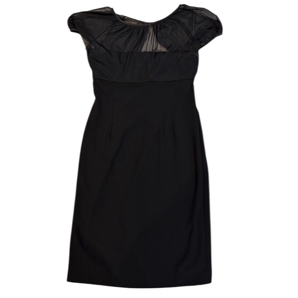 London Times Black Strapless Sheath Dress Sheer‎ Mesh Overlay Size 6